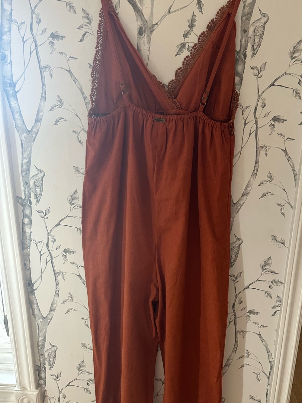 Billabong Rust Crochet Wide Leg Jumpsuit Boho Romper - Picture 2 of 6